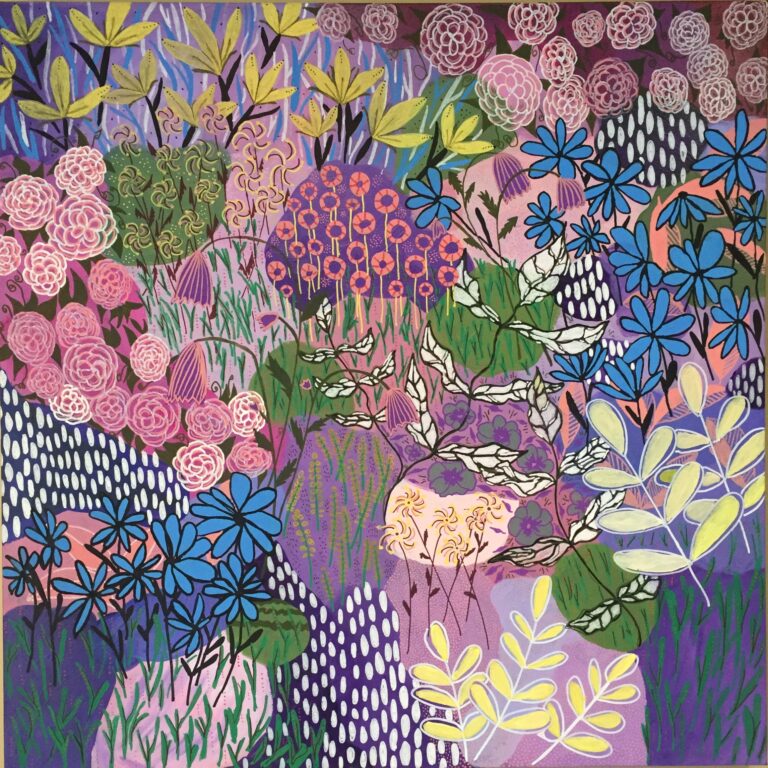Large painting of flowers in the style of Suzanne Redmond
